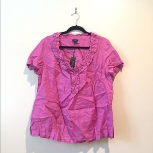 NWT Talbots Linen Orchid Ruffle Blouse